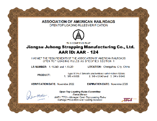 Jiangsu Juhong AAR OTLR Certificate_PET_Strapping (1)